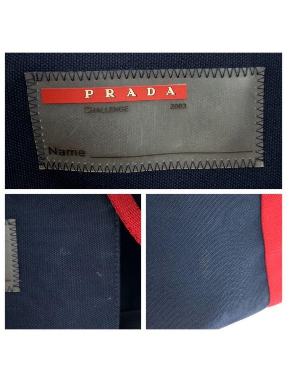 Prada Sports Canapa Navy Red Canvas Tote - Picture 4 of 9